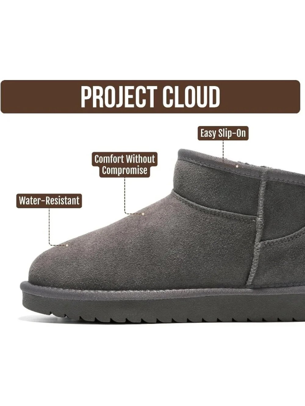 Womens Charcoal Suede Project Cloud Genuine Leather Comfortable Ankle Boots
